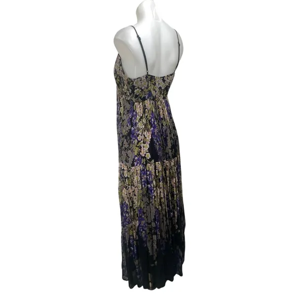 Anthropologie Floreat Black Floral Sleeveless V Neck Pleated Cami Maxi Dress 2 - Image 2