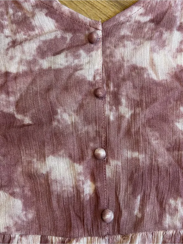 XL Boutique Pink/Purple white Tie-dye Cotton Blouse Striped Ruffle Peplum Crop - Image 7