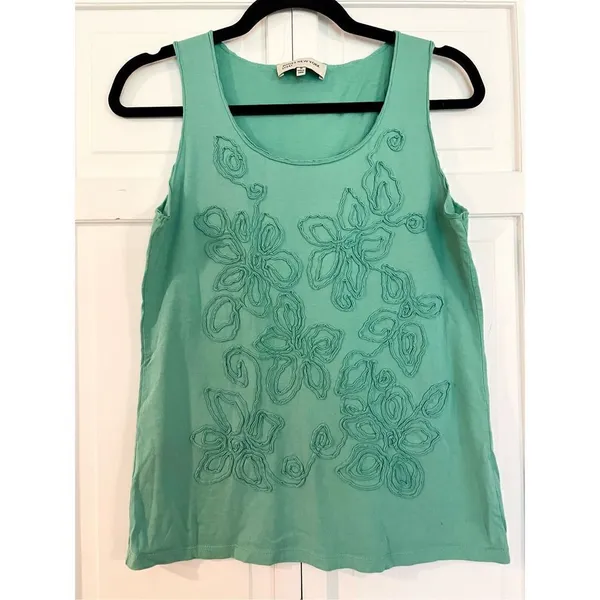 Jones New York green embroidered floral tank - Image 2
