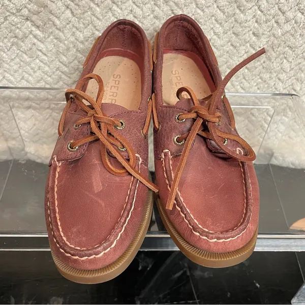 Sperry Womens 6 Red Leather 2 eye Boat Shoes Loafer Burnt‎ Sienna Preppy Classic - Image 2