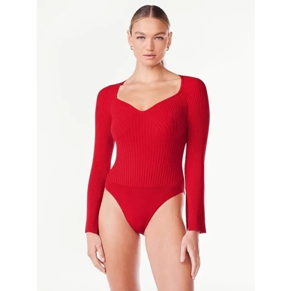 ✨Scoop Women's Ribbed Bodysuit with Sweetheart Neck and Long Sleeves✨ - Image 2