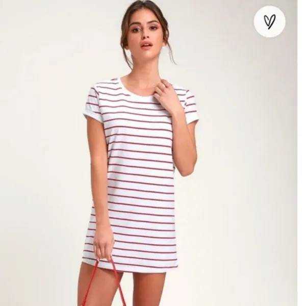 Lulus Knit T Shirt Dress White Red Lined Striped Fisherman Size Small Natical - Image 3