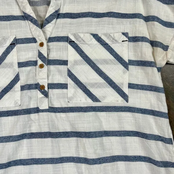 Zara Basic White Blue Striped V-neckline 3/4 Sleeve Blouse XS - Image 7