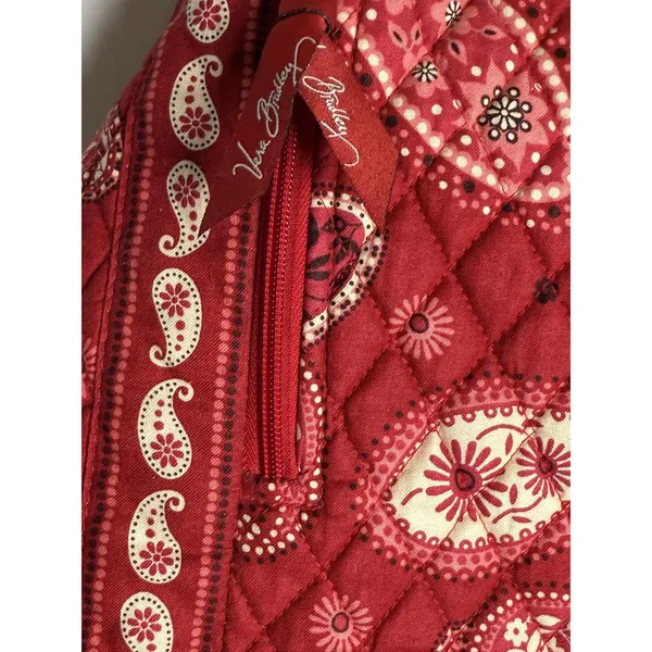 Vera Bradley Backpack Womens Red Pink Paisley Quilted Cotton‎ Drawstring Bag - Image 3