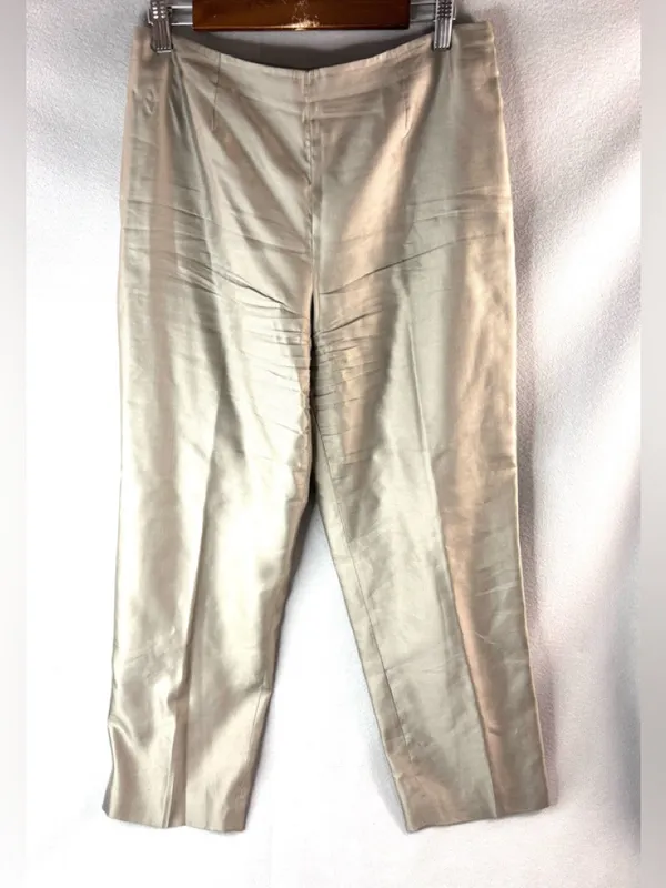 Sigrid Olsen 12 Silk Metallic Beige Cropped Trousers Pants - Image 2
