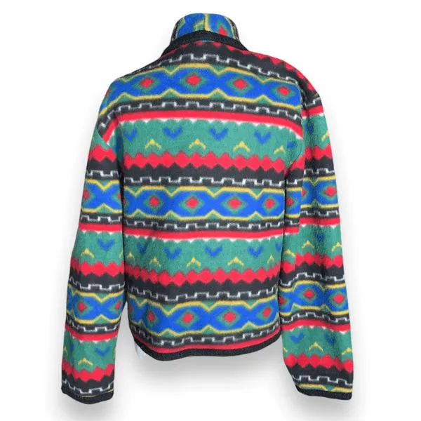 Vintage Southwestern Fleece Cardigan Jacket Colorful Concho Buttons Medium Boho - Image 2