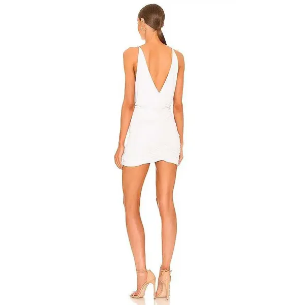 Retrofête Dress Women XXL White‎ Kai Dress Mini Ruched V-Neck Jersey NWT - Image 4