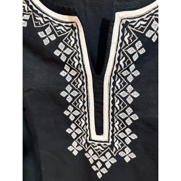 Talbots Embroidered Sleeveless Top 10 Black Excellent‎ Linen Blend Split Neck - Image 7