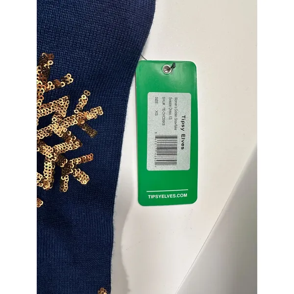 Tipsy‎ Elves Blue Mini Sweater Dress With Gold Sequin Snowflakes Size XS NWT - Image 12