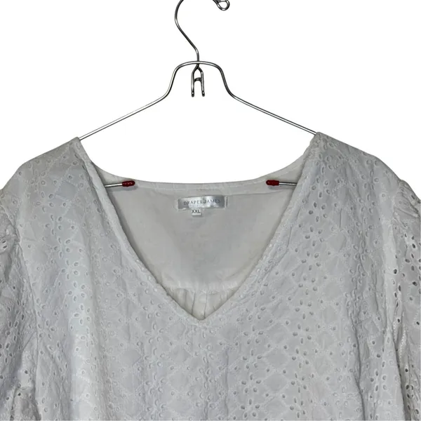 Draper James Womens White Eyelet Puffed Sleeve Peasant V-Neck Blouse XXL - Image 2