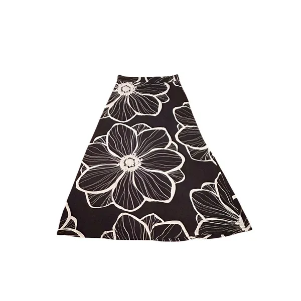 Dennis Basso Black White Floral Maxi Skirt Size Medium A-Line Stretch Boho Comfy - Image 2