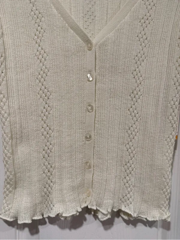 NWT Aeropostale Size M Ivory Pointelle Knit Cropped Stretch Lace Cardigan Y2K - Image 2