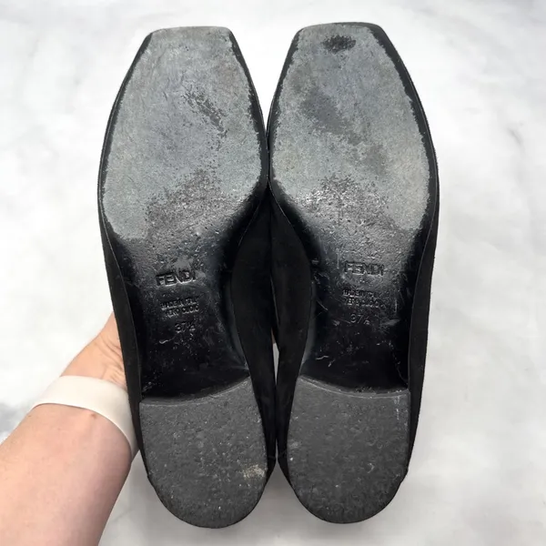 FENDI Vintage Jewel Suede Leather Square Toe Ballerina Ballet Flat Shoe Y2K 37.5 - Image 11