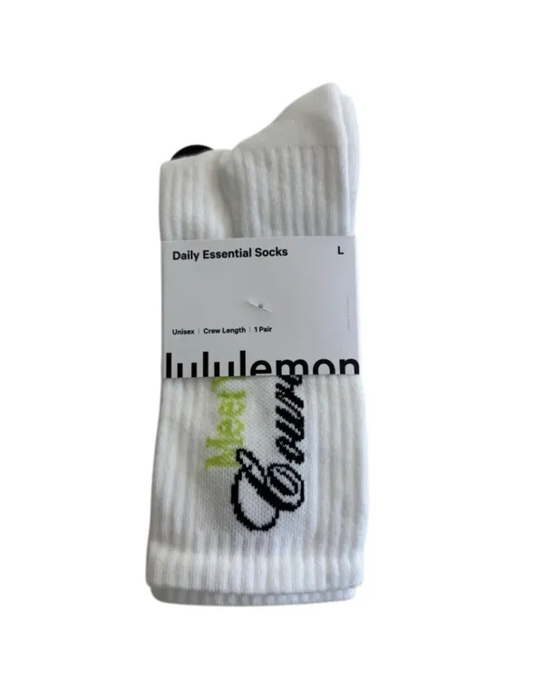 Lululemon Unisex Daily Essential Crew Socks Tennis Club White/Sour Grape Large - Image 5