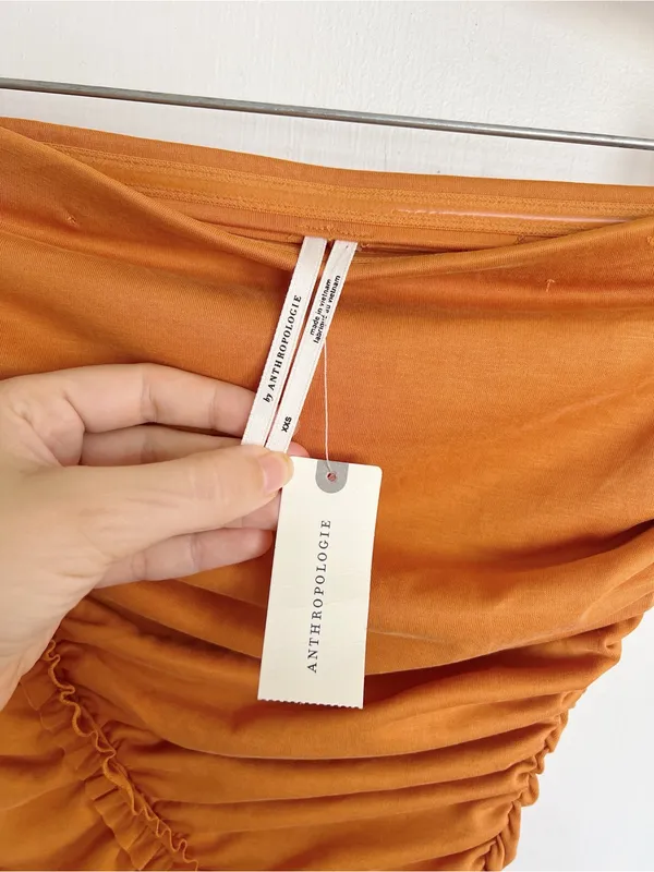 Anthropologie • The Gabbie Strapless Ruched Tube Dress jersey knit Mango orange - Image 5