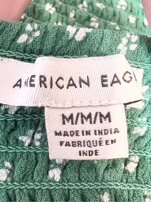 American Eagle Green Floral Tie Sleeve Smocked SquareNeck Mini Dress Size Medium - Image 9