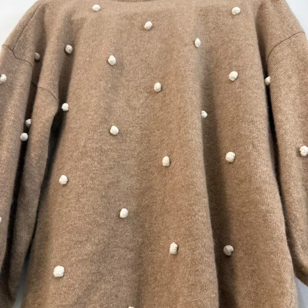 Cashmere Charter Club Luxury Camel Tan Yarn with White Balls - Size M - Image 6