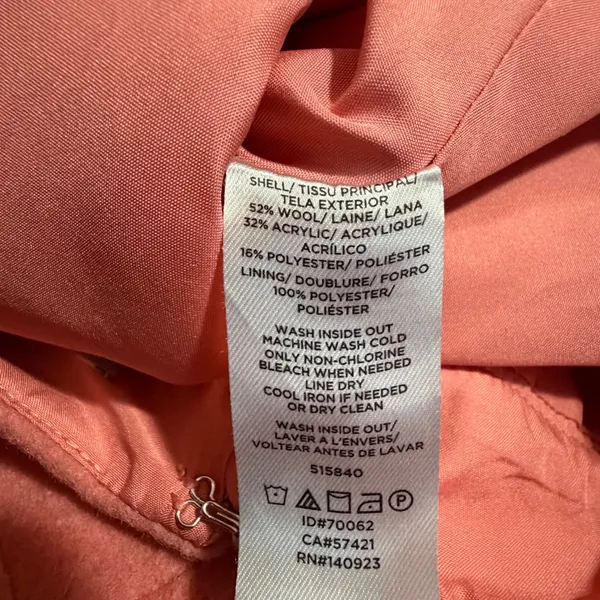 Loft Pink Wool Blend Faux Wrap Mini Skirt Size 6 Coral A-Line Button Detail - Image 3