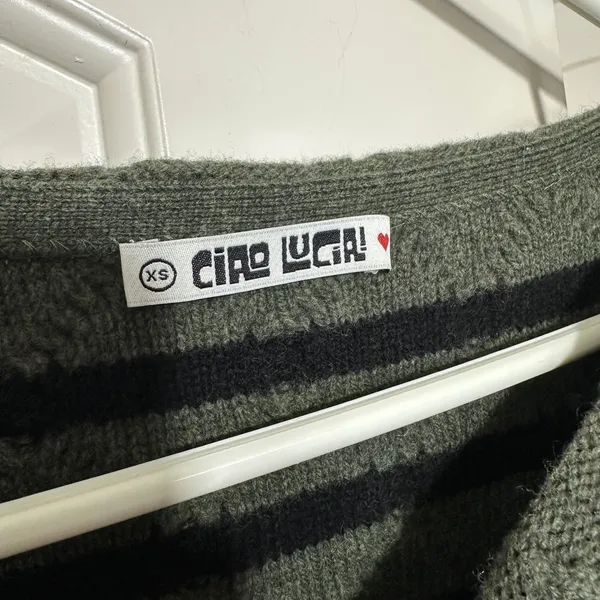 Ciao Lucia Green Striped Chunky Merino Wool‎ Cable Knit Michele Sweater XS Green - Image 3