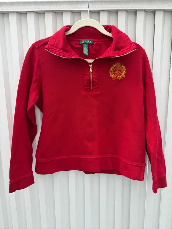 Lauren Ralph Lauren Red Gold Crest Quarter Zip Cotton Pullover M - Image 5