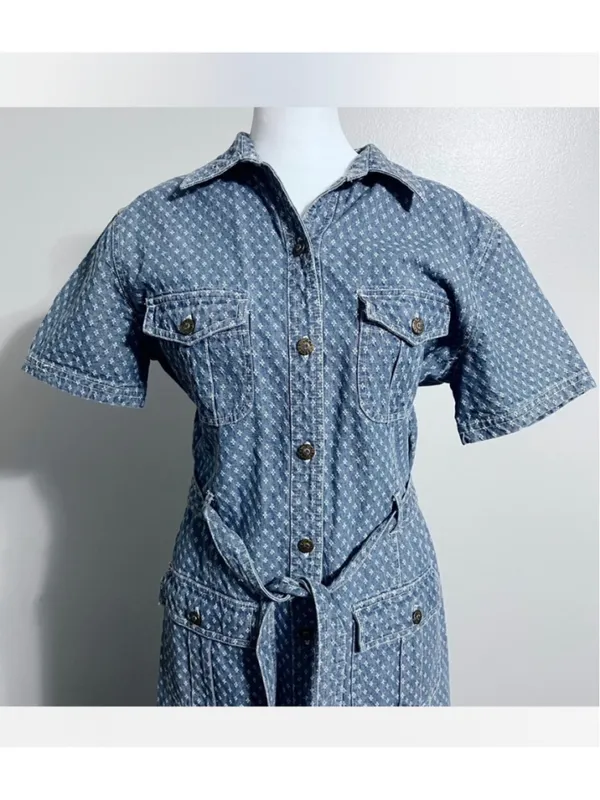 Jane Ashley Vintage Western Polka Dot Jean Maxi Dress - Image 5