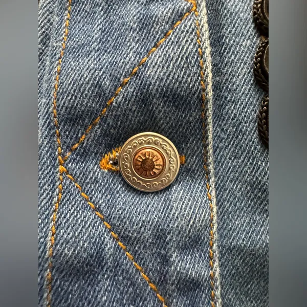 Vintage 90s 80s Denim Jean Vest Animal Print Leopard Rope Detail Western Large - Image 2