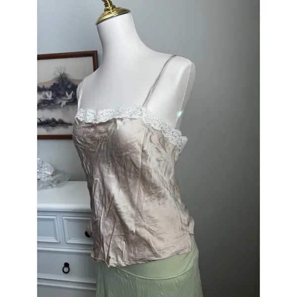 Mossimo Womens Champagne 100% Silk Lace Trim Camisole Tank Top Medium - Image 2