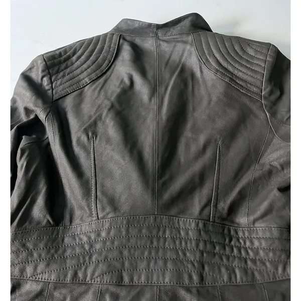 Elie Tahari Jeanette Drape Front Leather Jacket Small - Image 7