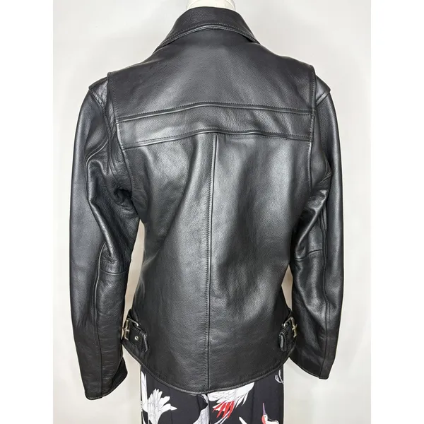 River Road Women's Small Black Cowhide Leather Motorcycle Moto Biker Jacket - Image 4