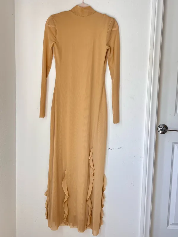 NWOT Zara Brown Mesh‎ Ruffle Maxi Dress Small Sheer Layered Cocktail Dress - Image 7