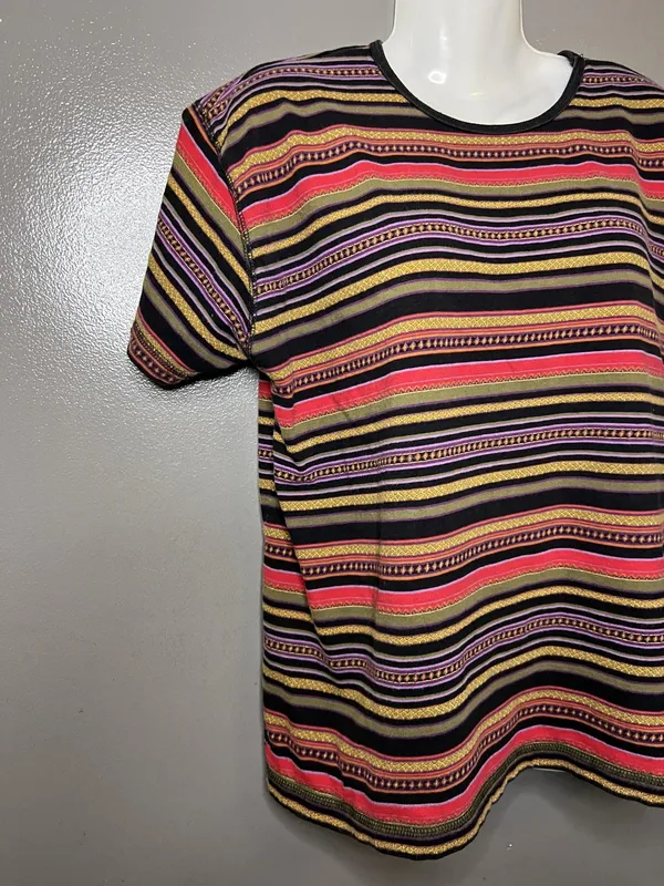 Vintage Pacer Shirt Womens Medium Multicolor Striped Crewneck Retro Tee 90s - Image 3