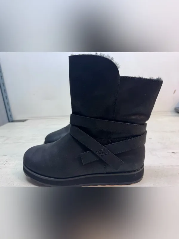 Skechers Black Faux-Suede Ankle Boots with Wrap Strap - Image 3