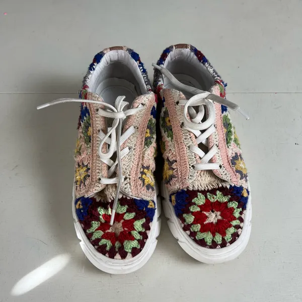 FREE PEOPLE- Catch Me If You Can Crochet Sneakers Multi Color Size 7 - Image 2
