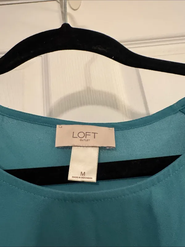 LOFT Teal Short Sleeve Round Neck Blouse - Image 2