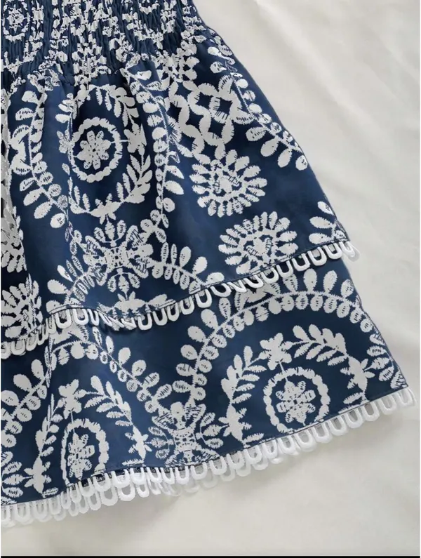 Maeve Anthropologie Navy Smocked Mini Dress Sz M Boho Beach Resort NWT - Image 3