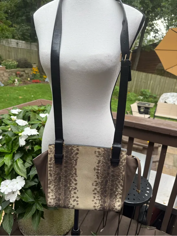 Furla Black and Beige Snake-Effect Messenger Bag - Image 4