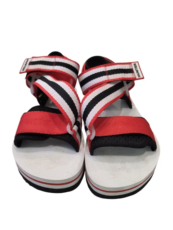 Hunter Women's Adjustable Striped Sandals UK 6 US size 8 Red/White/Black - Image 9