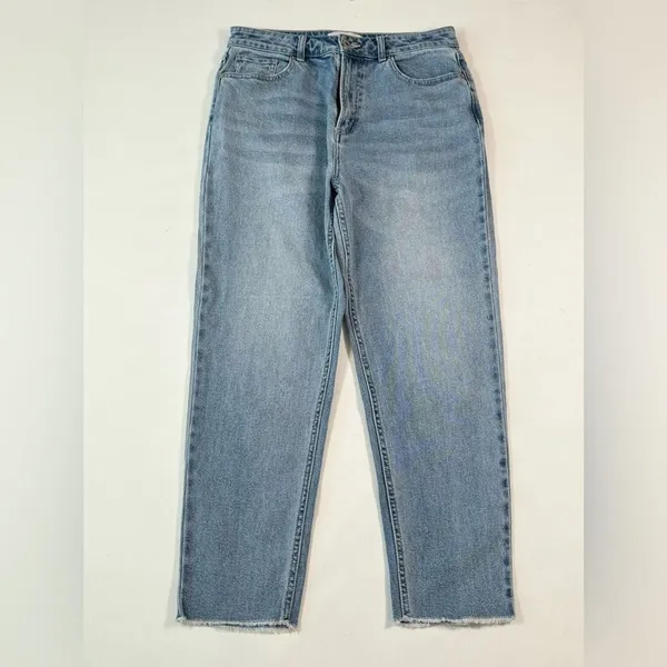 Something Navy Womens Jeans Blue Denim Straight Hi Rise Medium Wash Stretch 8 - Image 2
