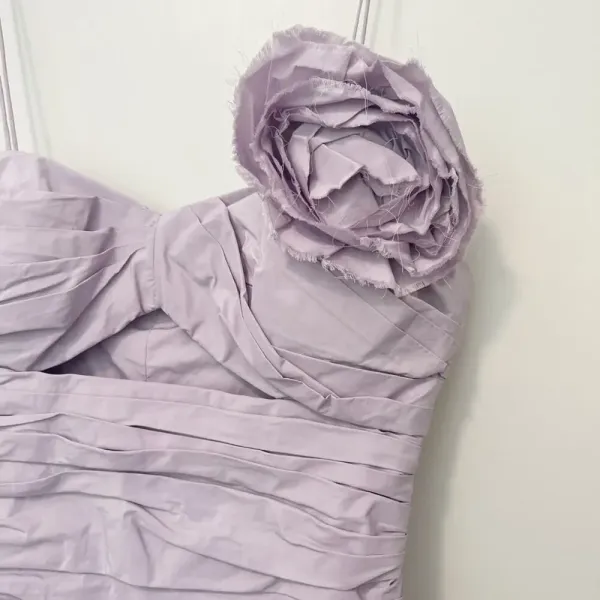 LOVESHACK FANCY Jessilyn Ruched Rosette Ruffle Hem‎ Mini Dress in Lavender XS - Image 5