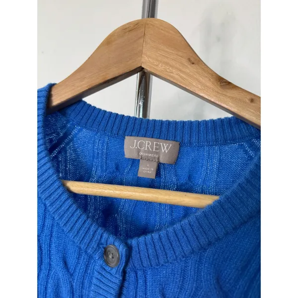 J.Crew Cardigan Sweater Blue Cashmere Cable Knit Short Sleeve Button Front - Image 5