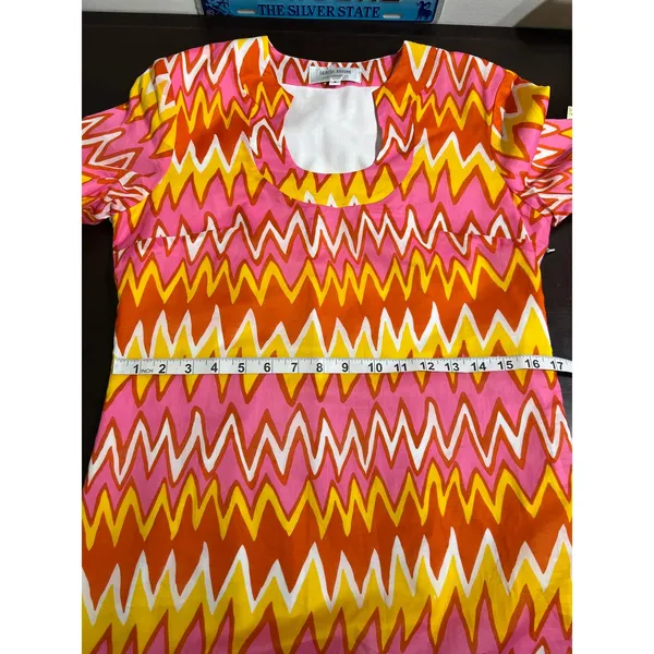 NWT Skirtin Around‎ Zig Zag Print Dress Size 8 Pink Orange Yellow 100% Cotton - Image 8