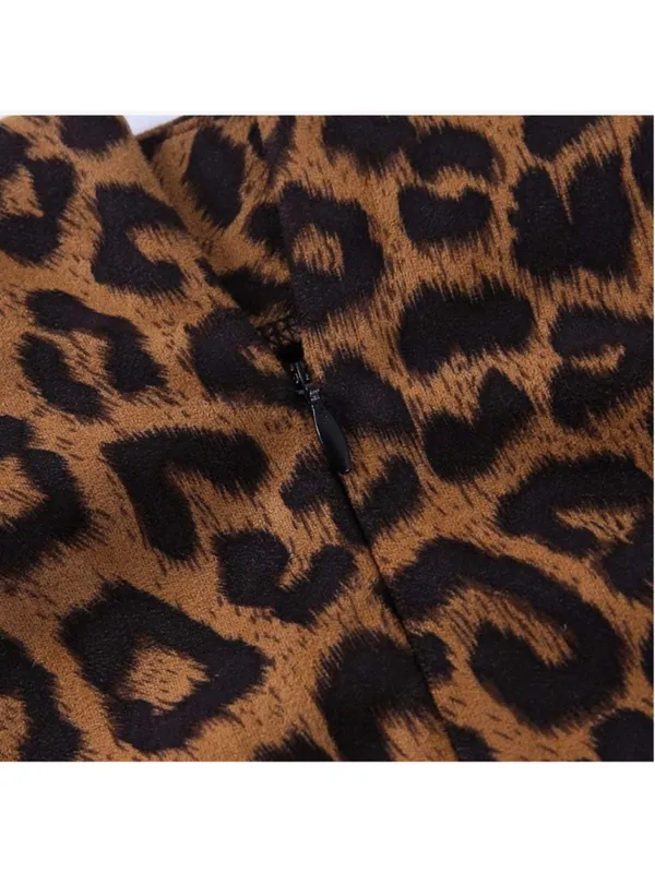 NEW Vegan Suede Leopard Mini High Waist Slit Skirt L - Image 6