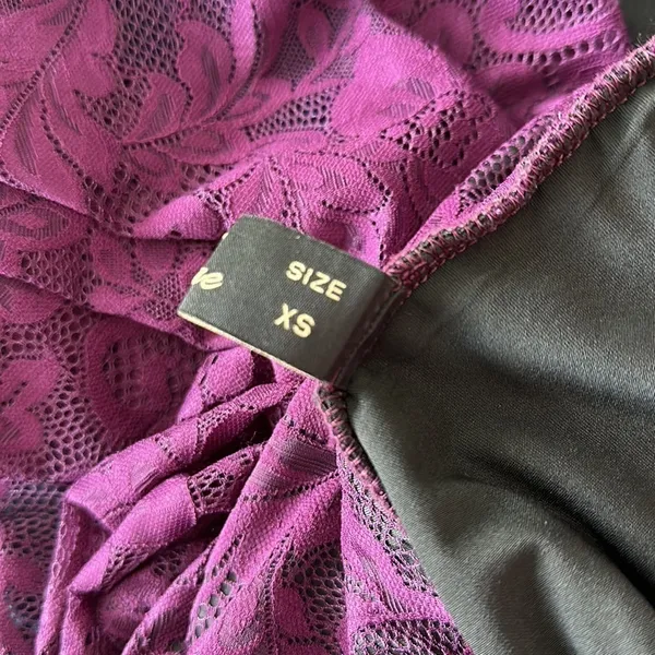 Purple Lace Off Shoulder Ruffle‎ Bell Sleeve Formal Dress Sz XS - Image 7