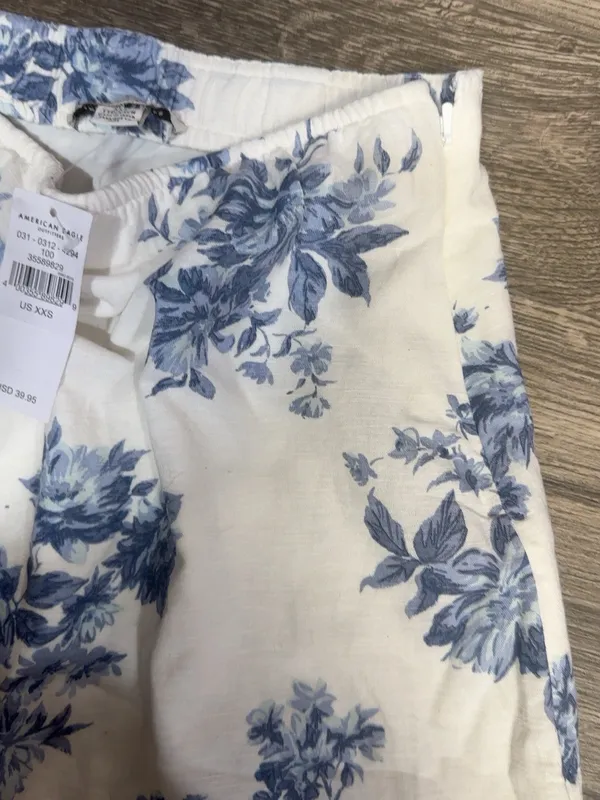NWT American Eagle Blue Floral Cotton Linen Mini Skirt XXS - Image 6