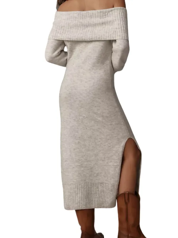 Daily Practice Off-Shoulder Foldover Midi Sweater Dress - Light Gray 1X NWT - Image 4