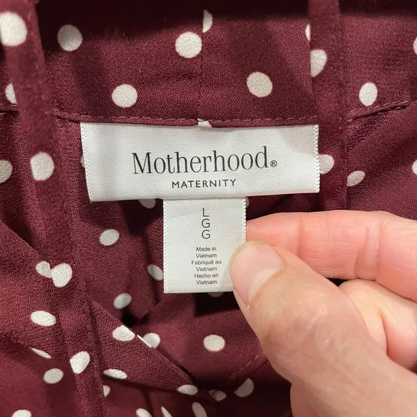 Cute maroon polka dot skinny tie waist Motherhood Maternity tunic blouse work - Image 8