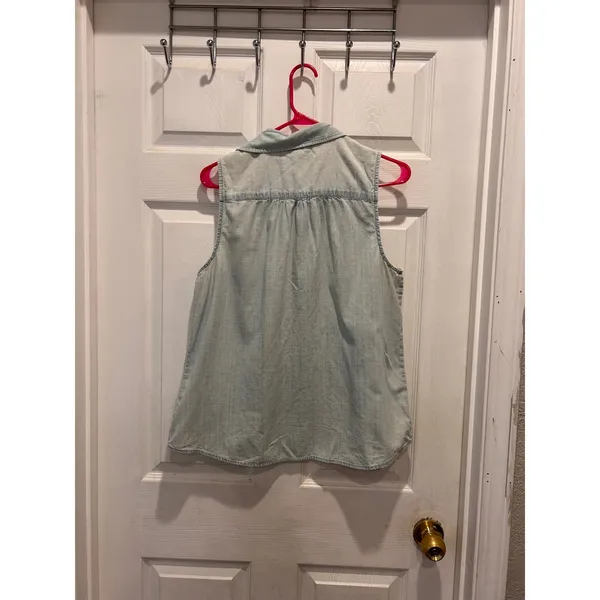 J.Crew Womens Sleeveless Chambray Popover Shirt Light Wash Blue‎ Cotton 14 Denim - Image 5
