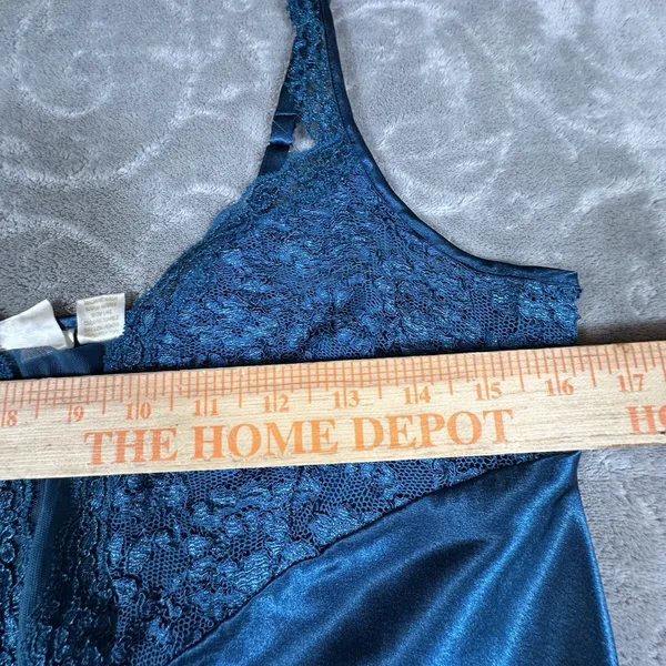 Victoria's Secret Gold Label Teal Satin Lace Nightgown M Lingerie Elegant Vintage - Image 6