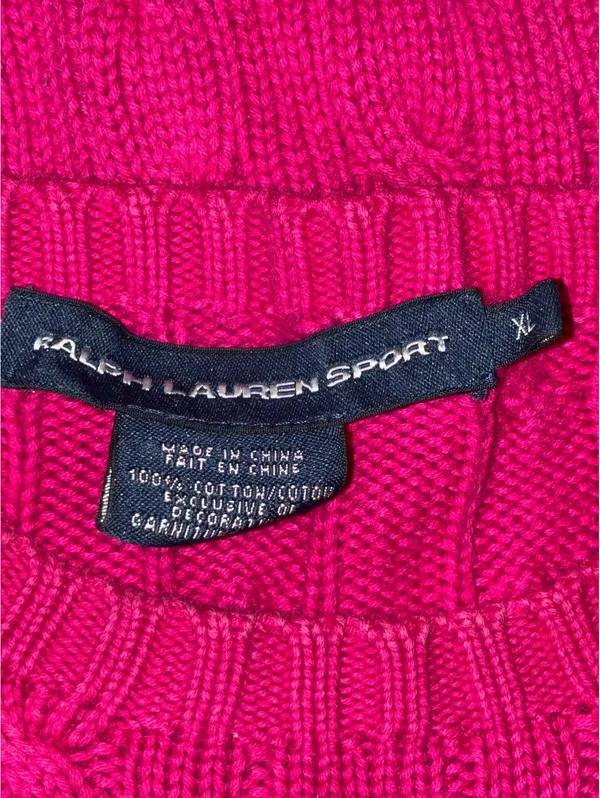 Ralph Lauren Sport Cable Knit Crew Neck Sweater Fuchsia - XL - Image 4