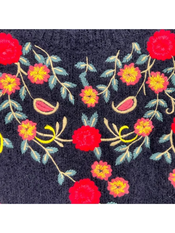 Sézane La Maille Black Sweater Floral Embroidery Size XS Cottage Folk Nouveau - Image 3